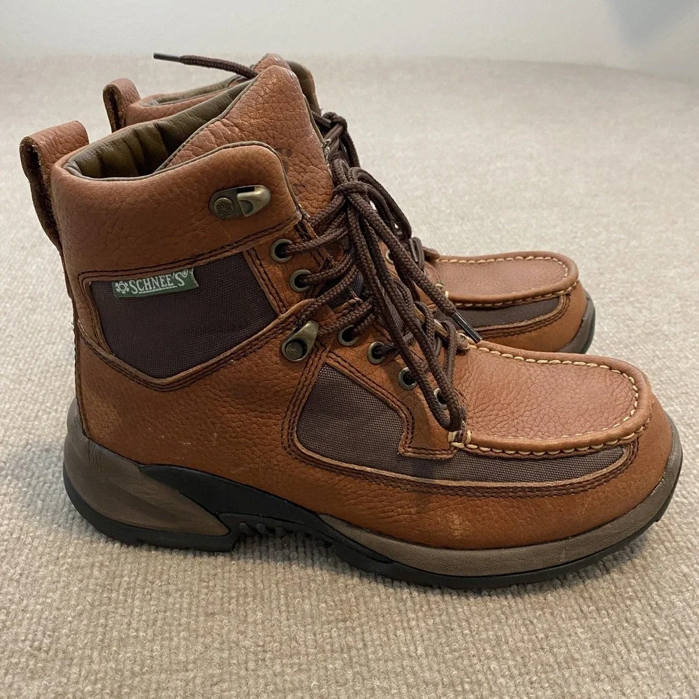 Schnee's Bozeman 34 Snow Boots Mens Size 8 Brown Leather Waterproof Ankle Winter